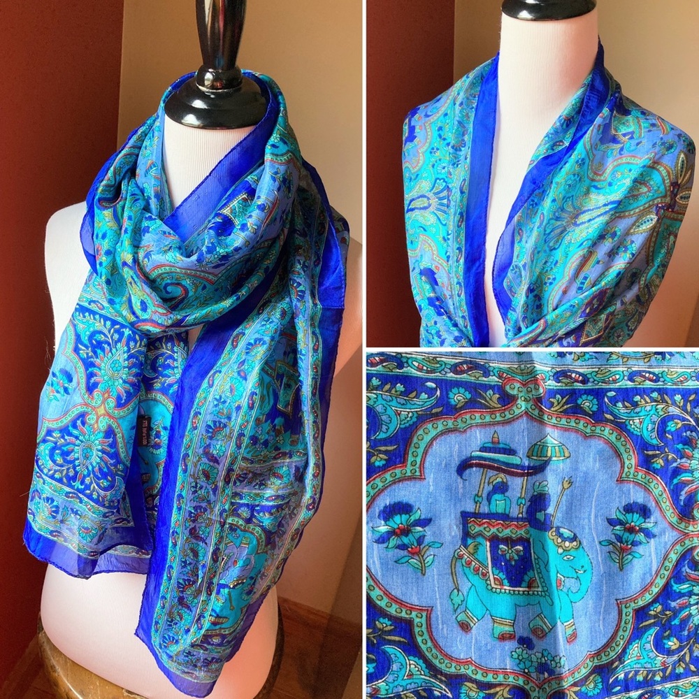 Vintage silk Indian bohemian elephant long scarf